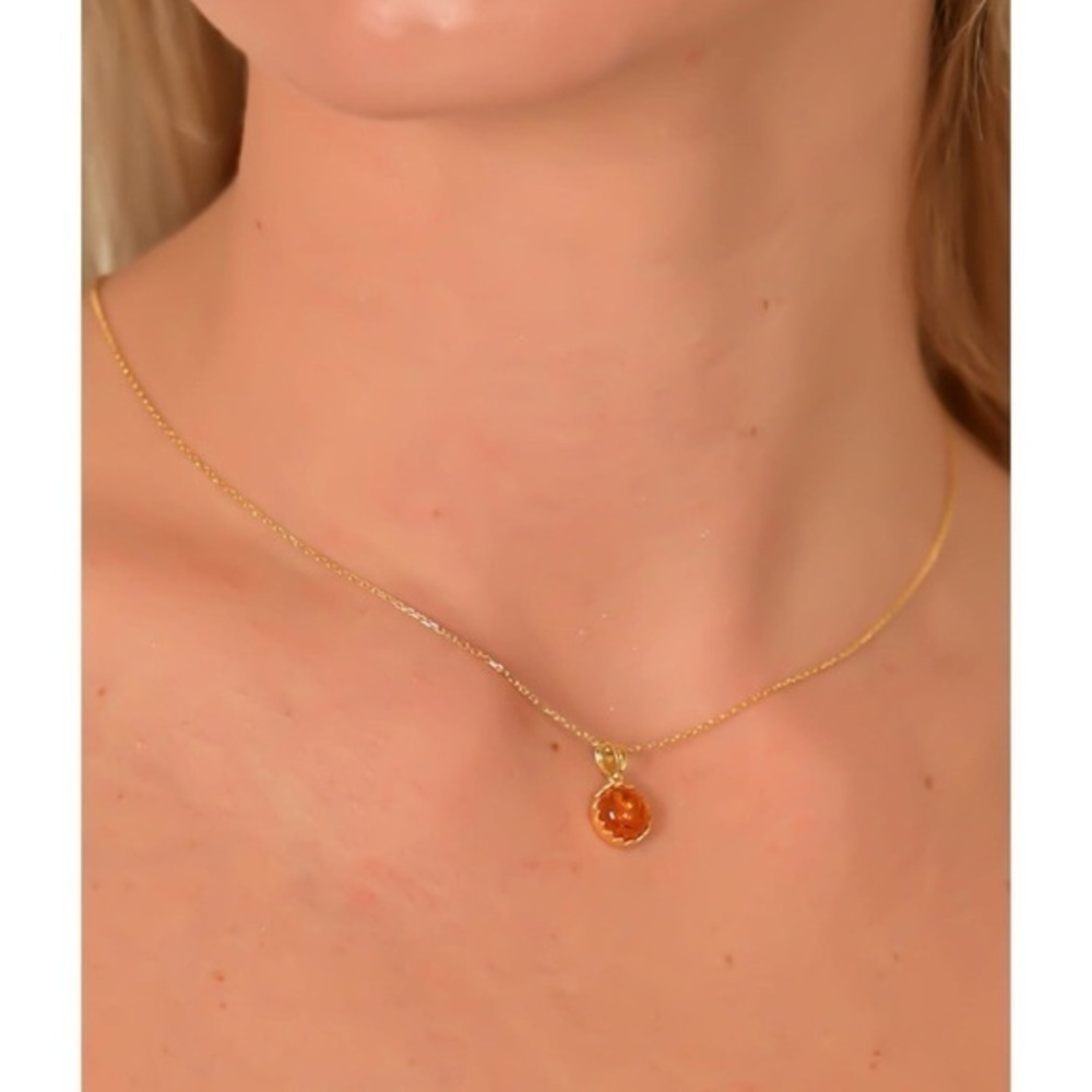Amber Drop Circular Pendant Necklace in Gold